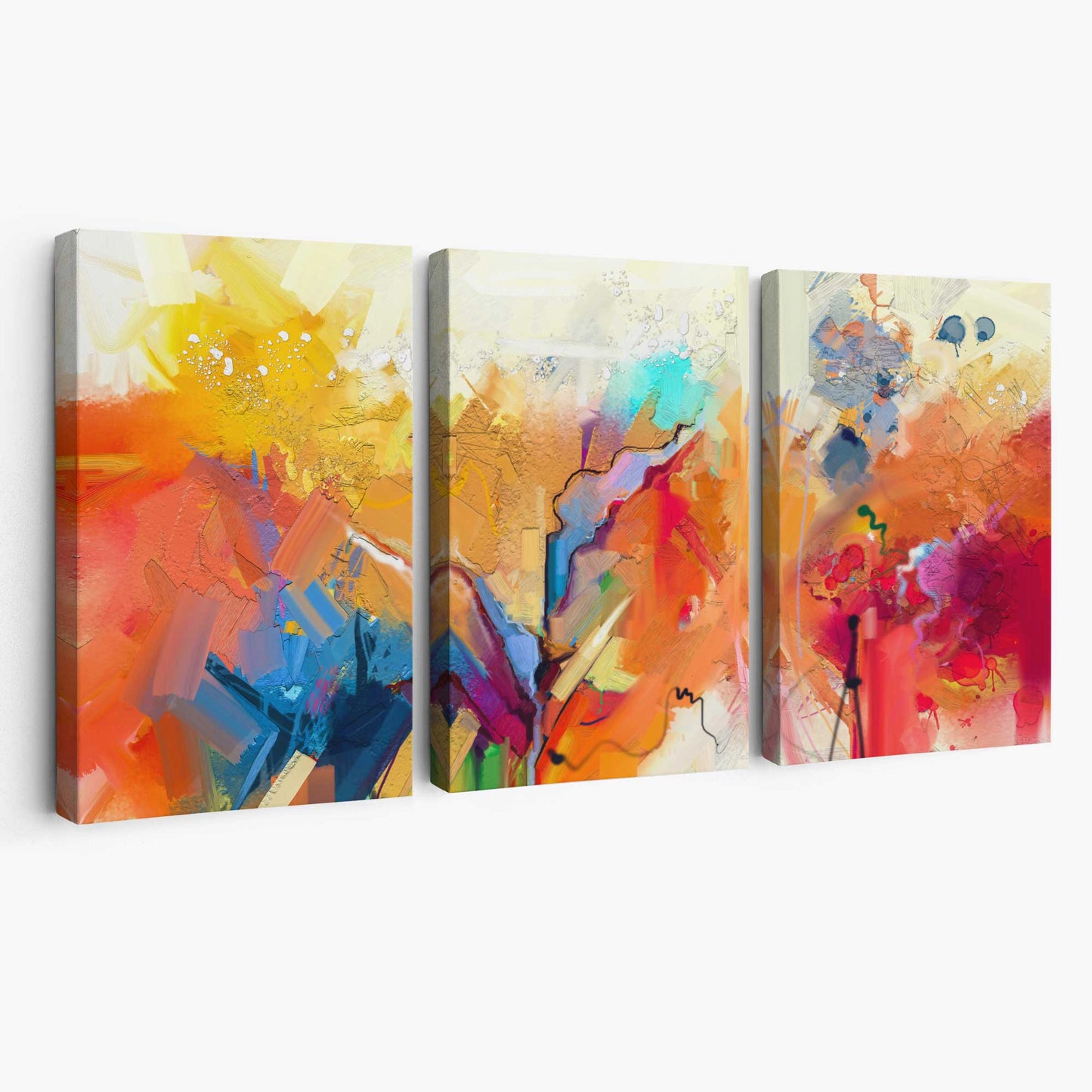 Abstraktes farbenfrohes Wandbild auf Leinwand in Orange, Rosa und Rot