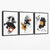 Abstraktes Set aus 3 minimalistischen Leinwandbildern in Schwarz, Gelb und Orange