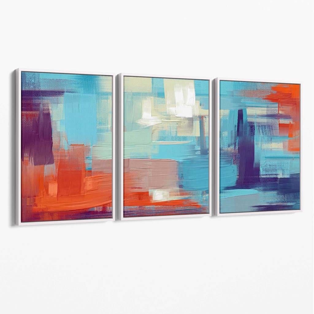 Abstrakter Sonnenuntergangsplatz in Blau, Lila und Orange auf Leinwand
