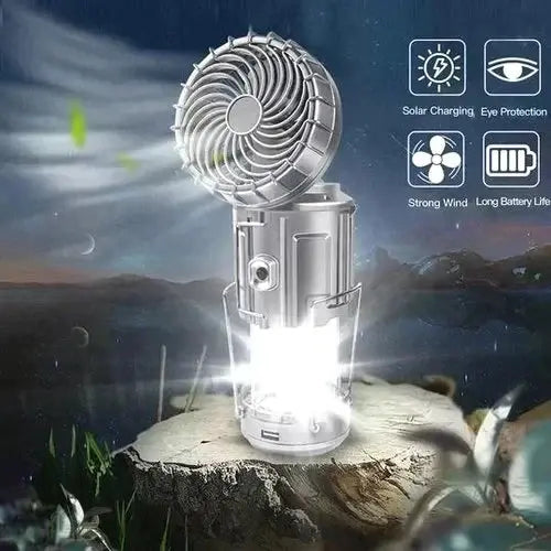 Campinglaterne mit Ventilator & Powerbank | Solar- und wiederaufladbares LED-Licht | Tragbares Outdoor-Equipment | Brehn