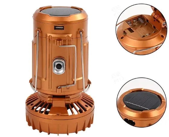 Campinglaterne mit Ventilator & Powerbank | Solar- und wiederaufladbares LED-Licht | Tragbares Outdoor-Equipment | Brehn