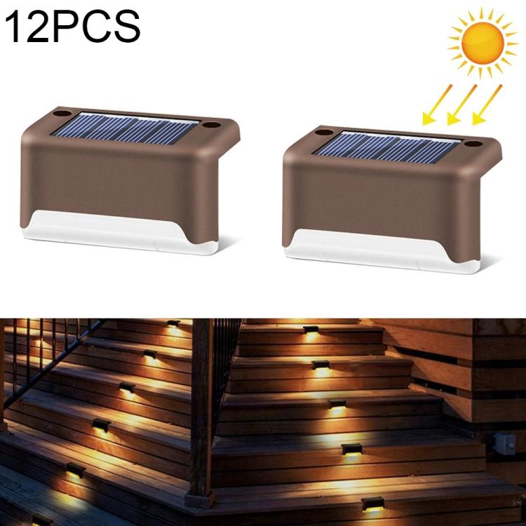 Brehn | 12 PCS Solar Powered LED Außenstufenlicht IP65 wasserdicht Gartenlampe, warmweißes Licht (Braun)
