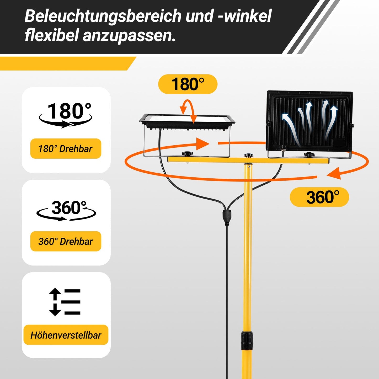 LED Baustrahler 2 x 50W/100W/200W mit Stativ Einstellbar | Brehn