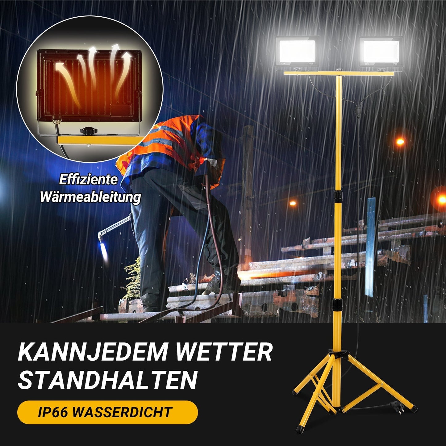 LED Baustrahler 2 x 50W/100W/200W mit Stativ Einstellbar | Brehn