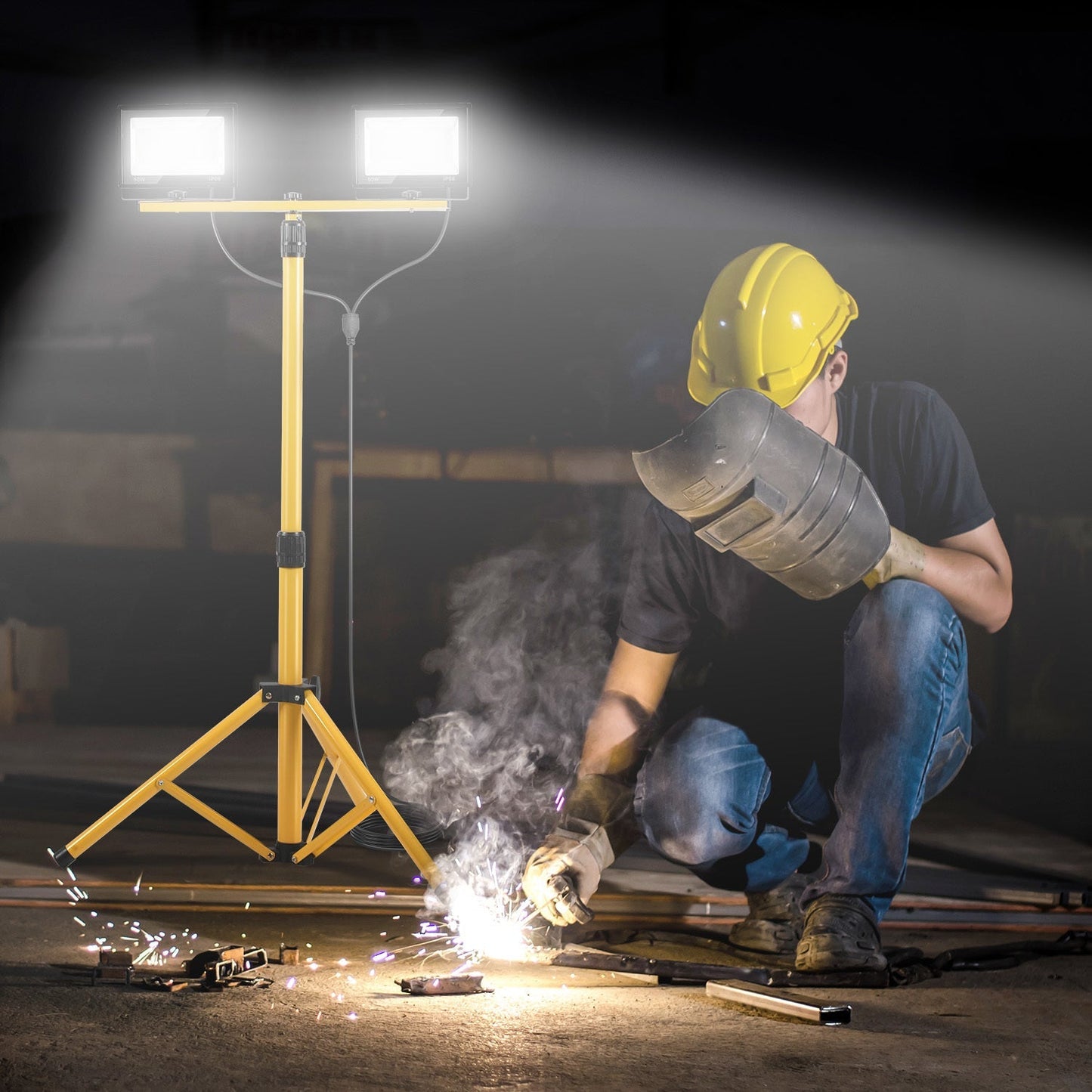 LED Baustrahler 2 x 50W/100W/200W mit Stativ Einstellbar | Brehn