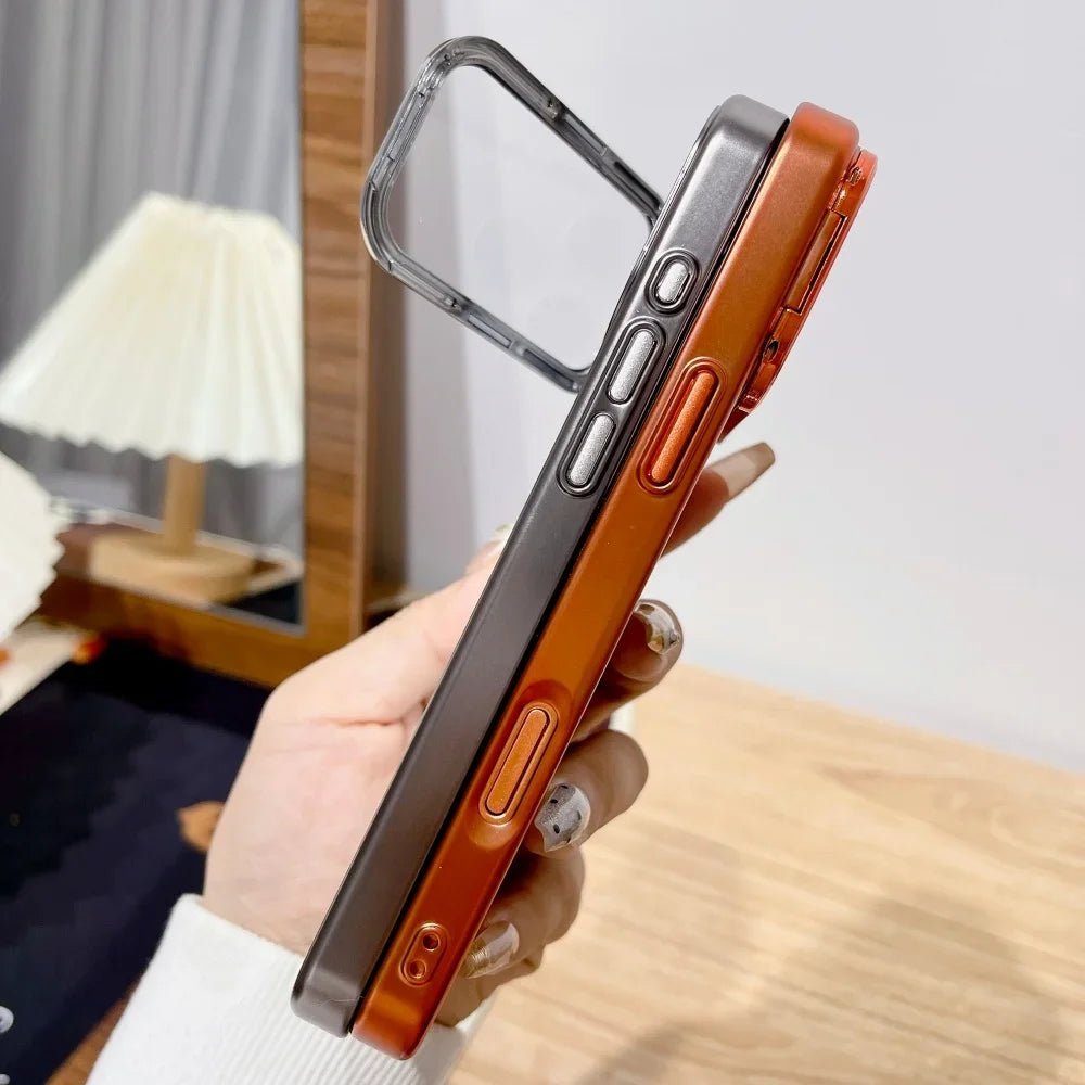 Ultradünne iPhone 17 Hülle mit faltbarem Kameraständer und Glasschutz