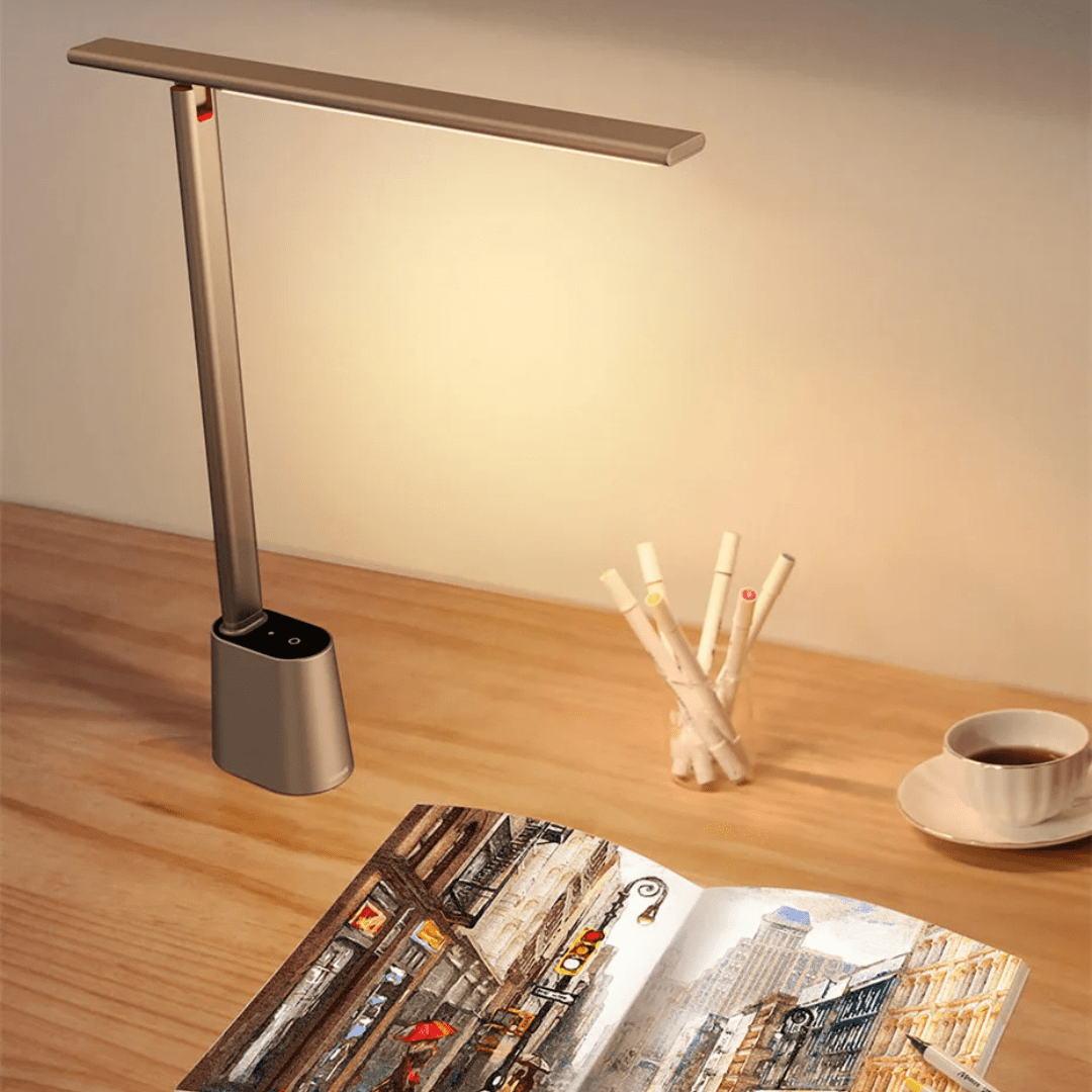 Intelligente, faltbare LED-Schreibtischlampe mit Akku und Dimmfunktion
