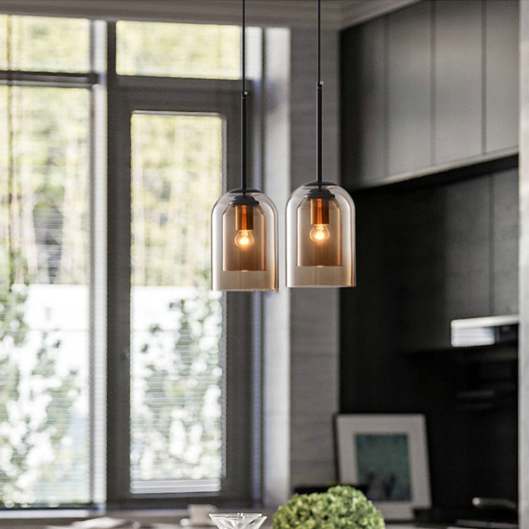 LuxeBeam Leuchte – Moderne Pendelleuchte aus Doppelbogenglas
