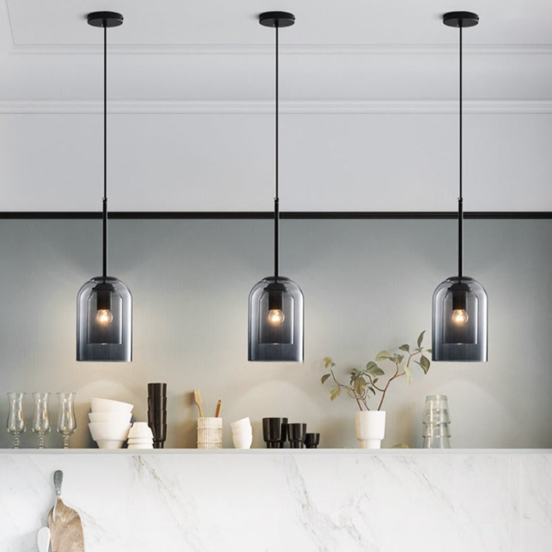 LuxeBeam Leuchte – Moderne Pendelleuchte aus Doppelbogenglas
