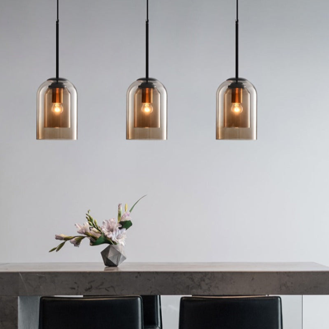 LuxeBeam Leuchte – Moderne Pendelleuchte aus Doppelbogenglas