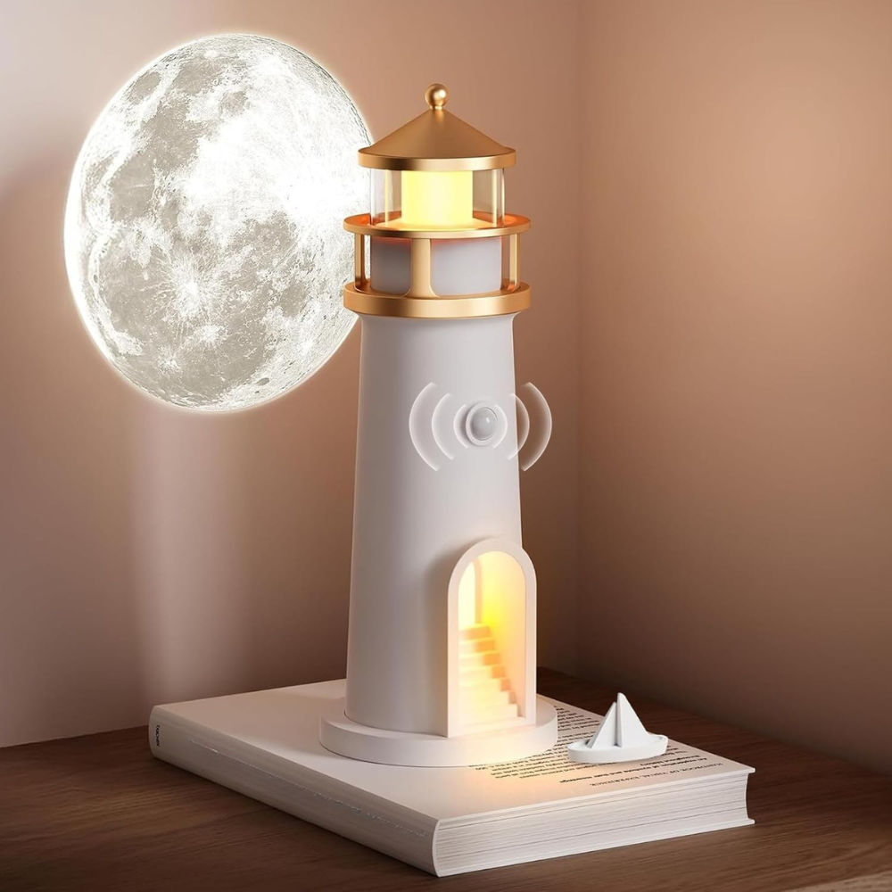 Brehn | Mond Nachtlampe mit 3D-Projektion und Laternenlicht – Ideal für Schlafzimmer, Fernbedienung, USB-C-Akku