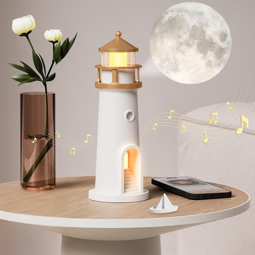 Brehn | Mond Nachtlampe mit 3D-Projektion und Laternenlicht – Ideal für Schlafzimmer, Fernbedienung, USB-C-Akku