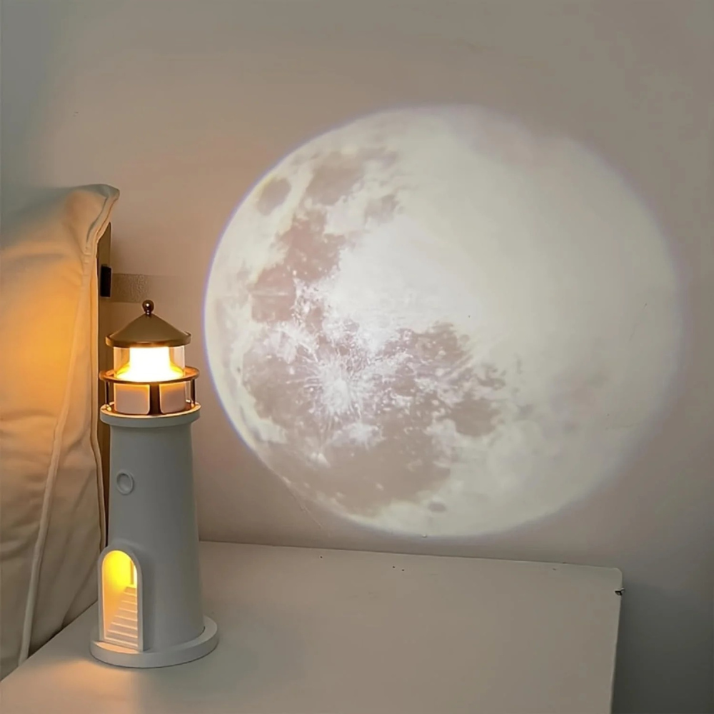 Brehn | Mond Nachtlampe mit 3D-Projektion und Laternenlicht – Ideal für Schlafzimmer, Fernbedienung, USB-C-Akku