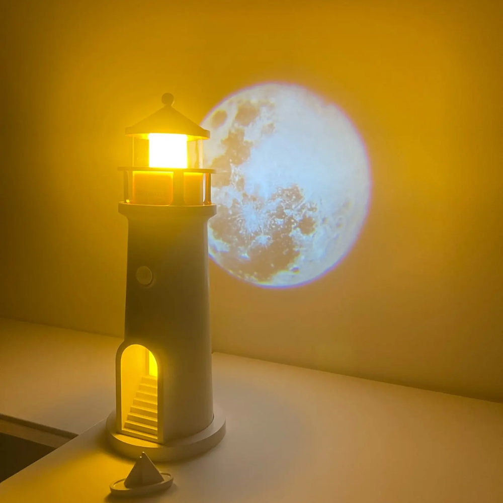Brehn | Mond Nachtlampe mit 3D-Projektion und Laternenlicht – Ideal für Schlafzimmer, Fernbedienung, USB-C-Akku