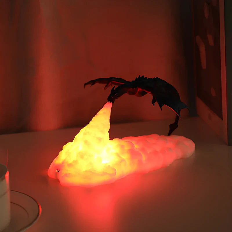 Brehn | LED Nachtlicht mit Drachenflamme – 3D-Skulptur, USB-Laden, Perfekt für Gamer
