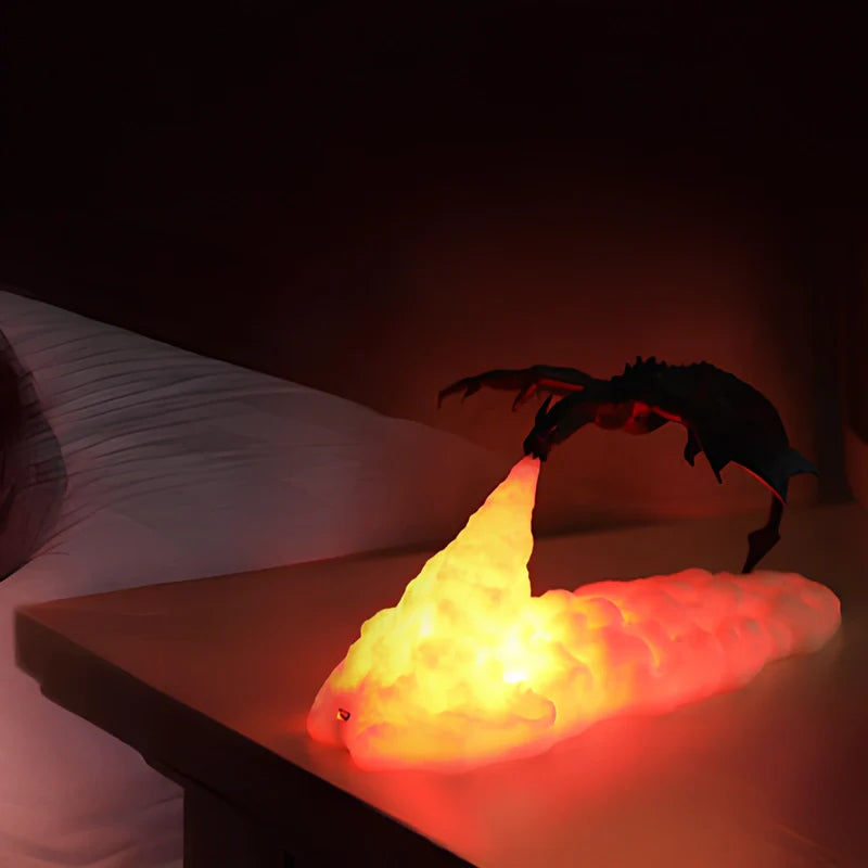 Brehn | LED Nachtlicht mit Drachenflamme – 3D-Skulptur, USB-Laden, Perfekt für Gamer