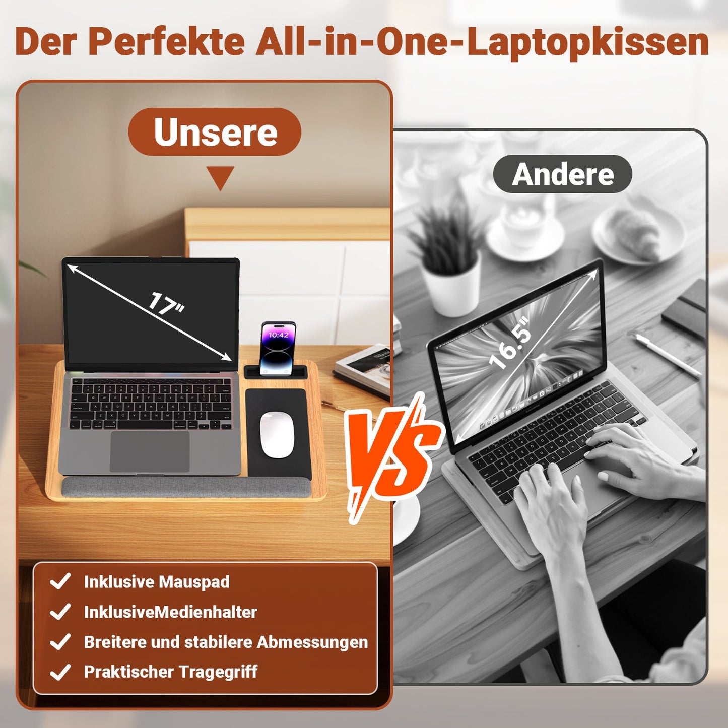 Laptopkissen Ergonomisch Laptoptisch mit Handgelenkauflage & Hepolsterter | Brehn