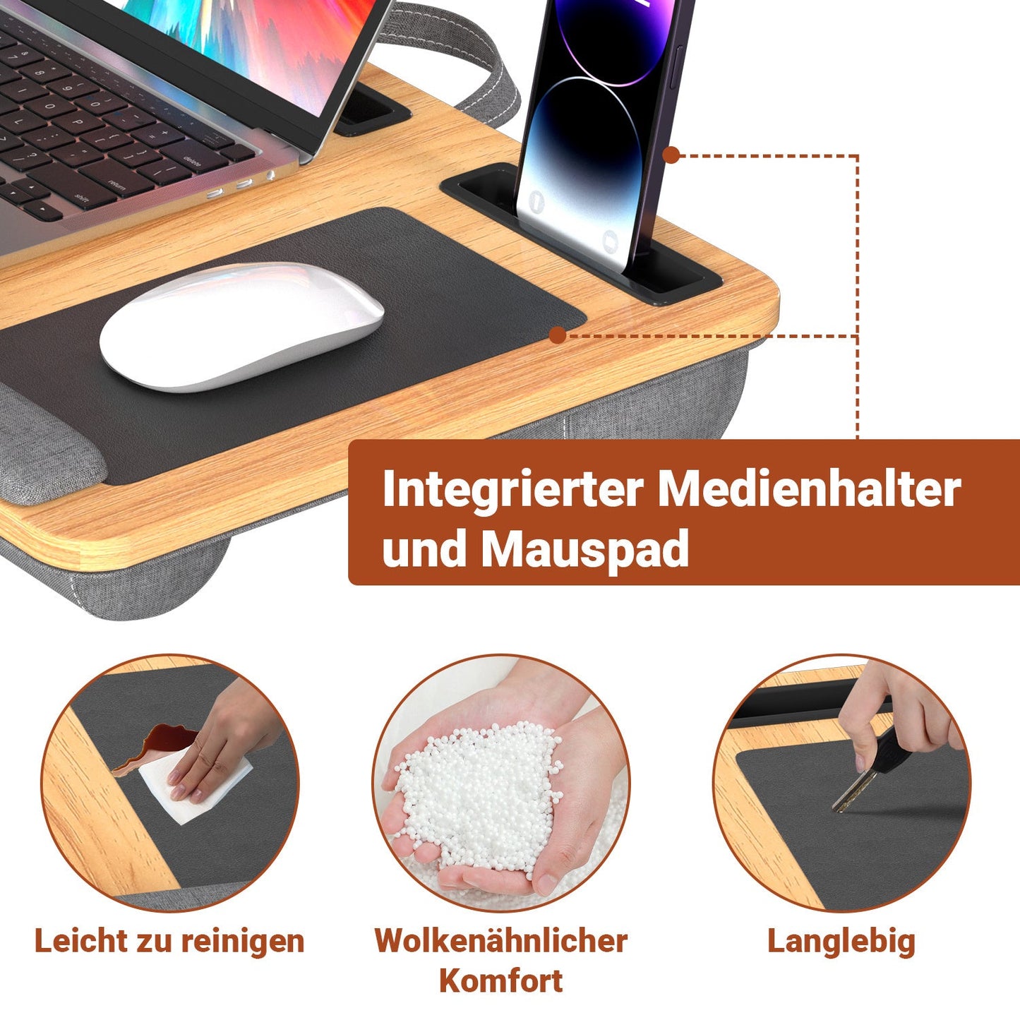 Laptopkissen Ergonomisch Laptoptisch mit Handgelenkauflage & Hepolsterter | Brehn
