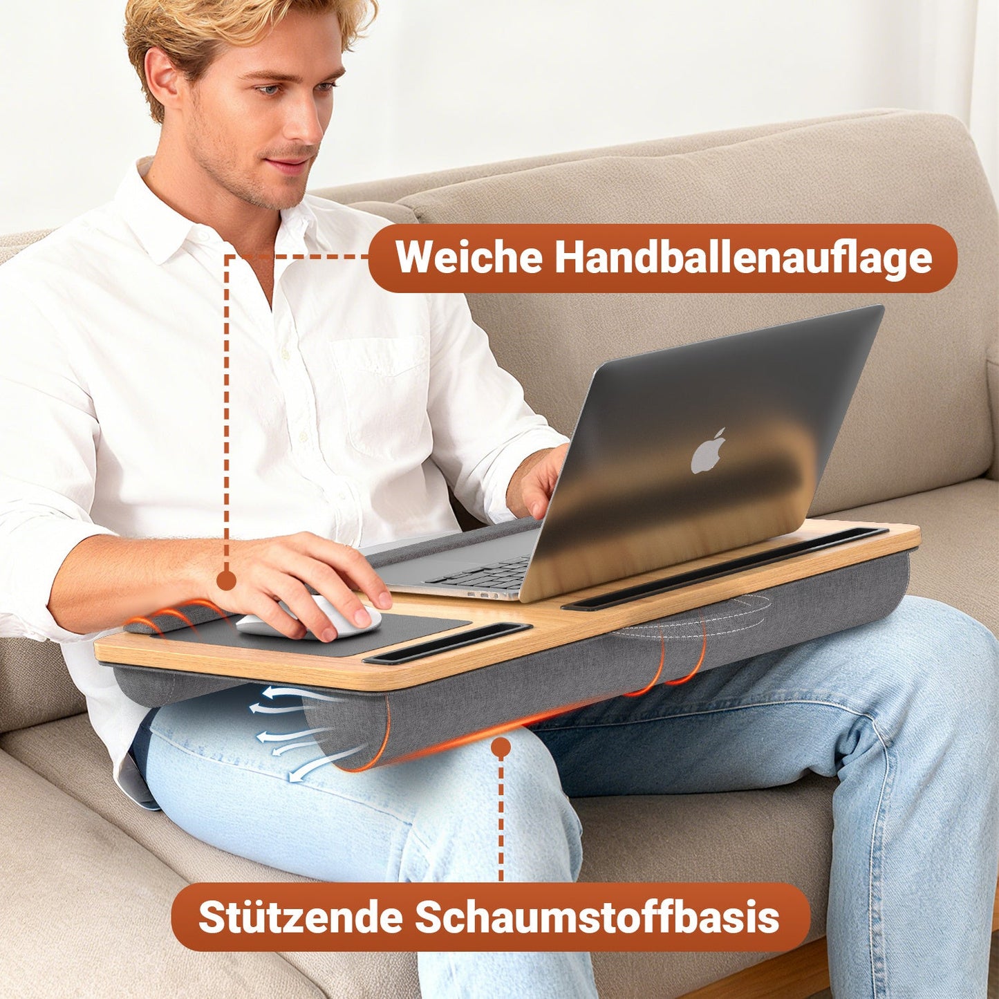 Laptopkissen Ergonomisch Laptoptisch mit Handgelenkauflage & Hepolsterter | Brehn