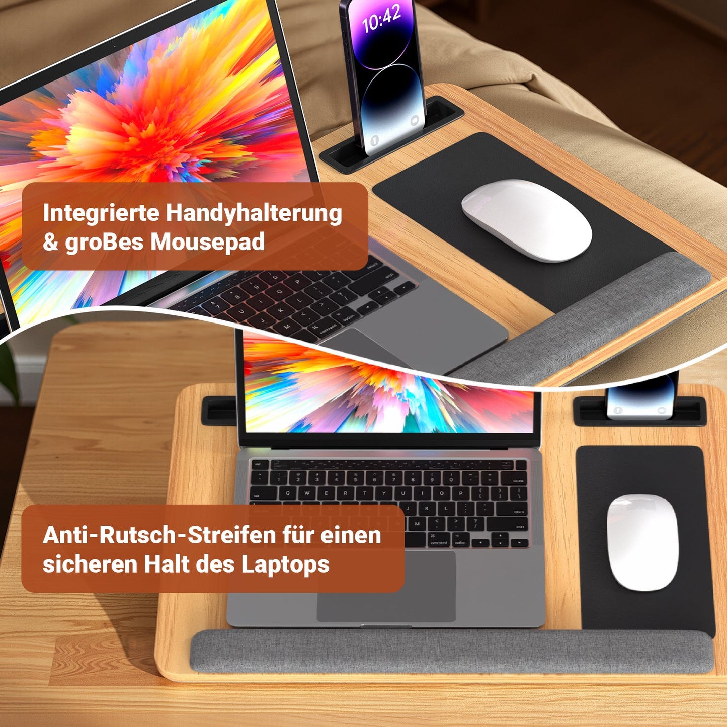 Laptopkissen Ergonomisch Laptoptisch mit Handgelenkauflage & Hepolsterter | Brehn