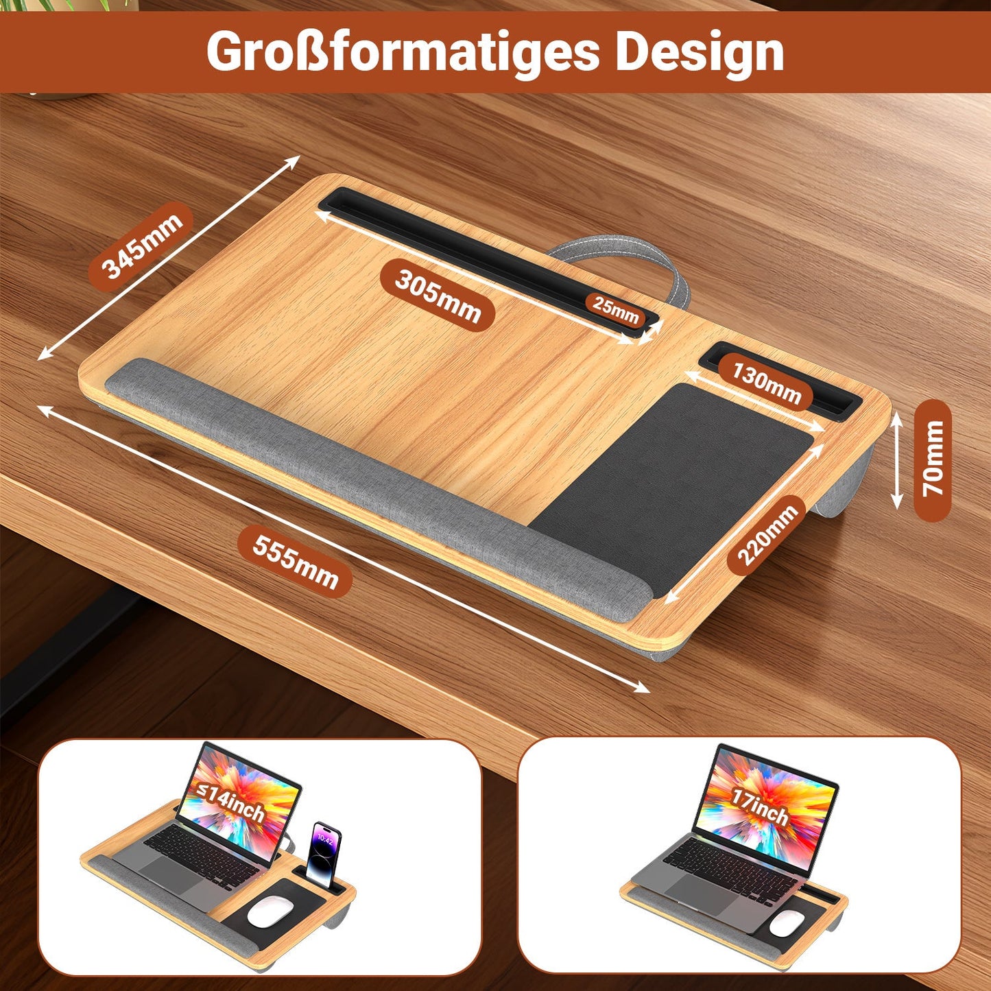 Laptopkissen Ergonomisch Laptoptisch mit Handgelenkauflage & Hepolsterter | Brehn