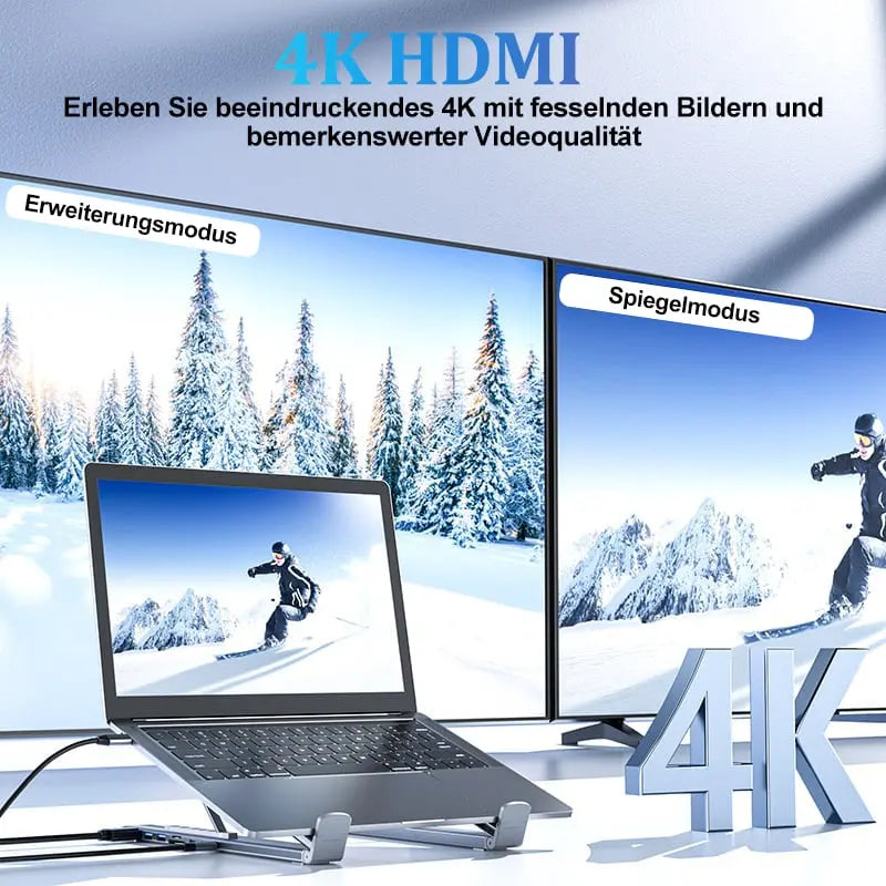 Faltbarer Laptop-Ständer mit 8-in-1 Hub – Für Technik-Enthusiasten & Schnellladungs-Fans