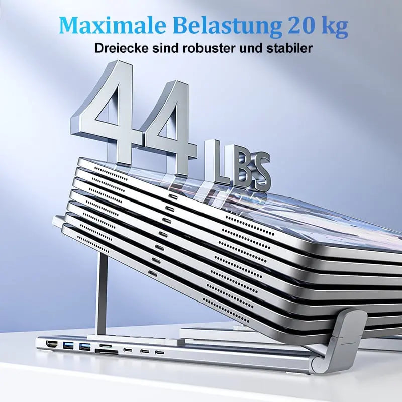Faltbarer Laptop-Ständer mit 8-in-1 Hub – Für Technik-Enthusiasten & Schnellladungs-Fans