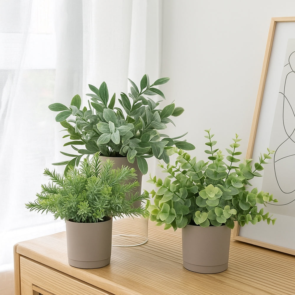 Leafora Kunstpflanzen in modernen Töpfen | 3er-Set
