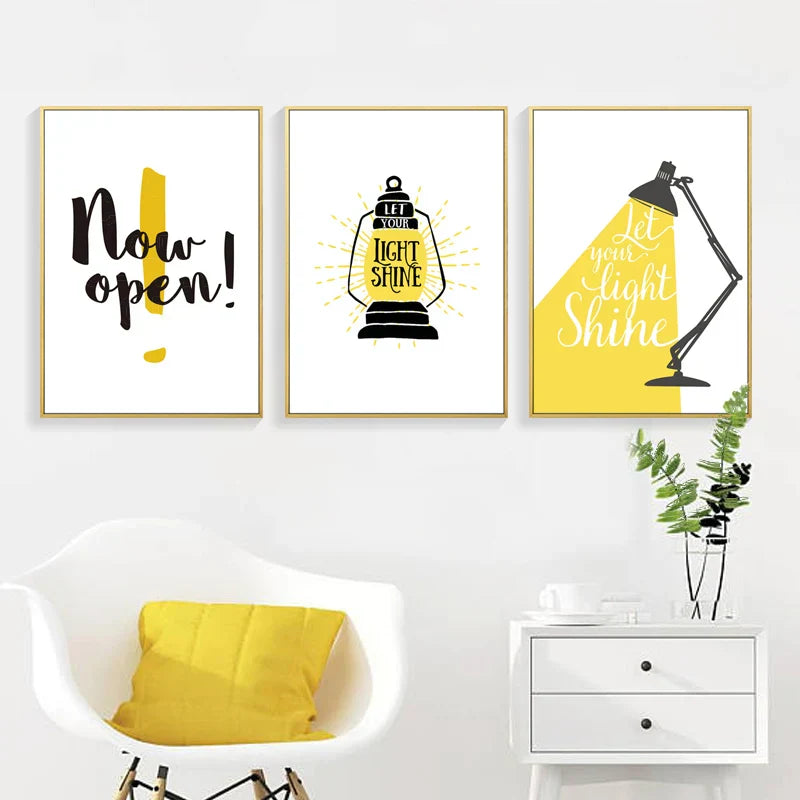 Lass Dein Licht Scheinen Inspirierende Zitate Wandkunst Gelb Schwarz Leinwanddrucke Tägliches Mantra Positivität Poster Bilder Für Wohnzimmer Schlafzimmer Arbeitszimmer Kunstdekoration