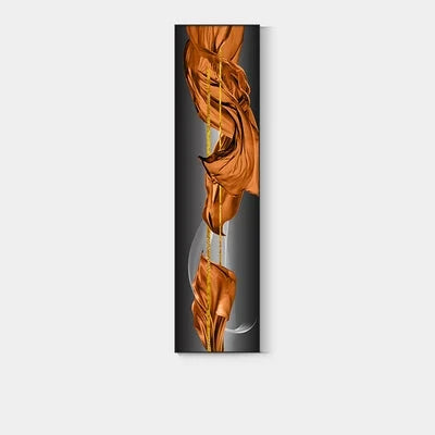 Licht Luxus Abstrakte Goldene Drapierung Feine Kunst Leinwand Drucke Vertikale Wand Kunst Stücke mit Reichen Amber Tönen und Glänzender Kugel für Modernes Zuhause oder Bürodekor