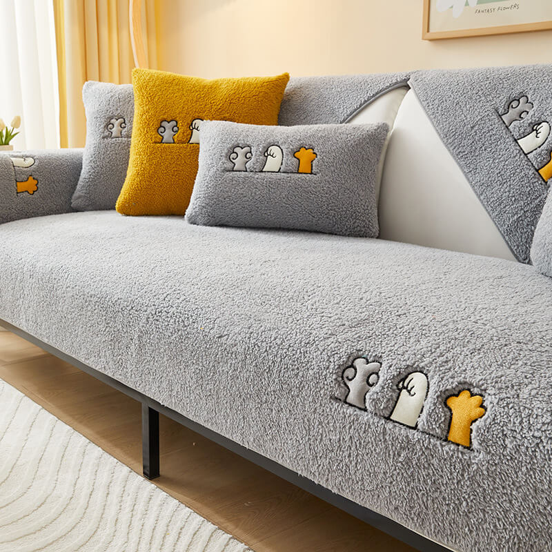 Lovelie Katzpfoten Sherpa Fleece Anti-Rutsch Sofaüberzug | Brehn