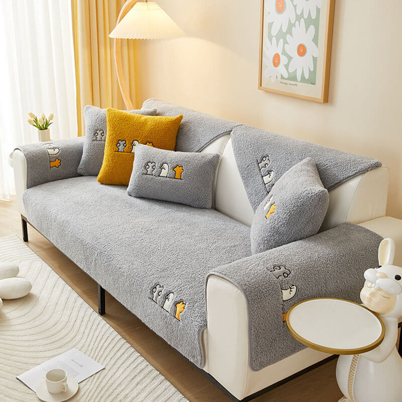 Lovelie Katzpfoten Sherpa Fleece Anti-Rutsch Sofaüberzug | Brehn