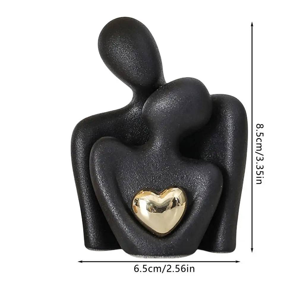 Lovers Skulptur Minimalistisch Nordisch Abstrakt Keramische Figur Kunst mit Goldenem Herz Akzent