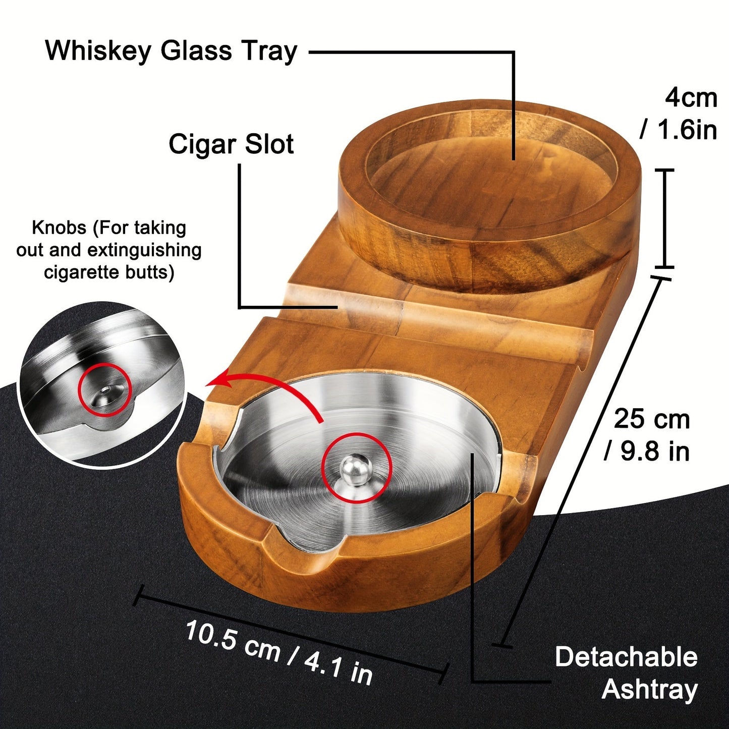 CigarOak Aschenbecher mit Whiskyhalter – Luxuriöses Holztablett für Zigarrenliebhaber