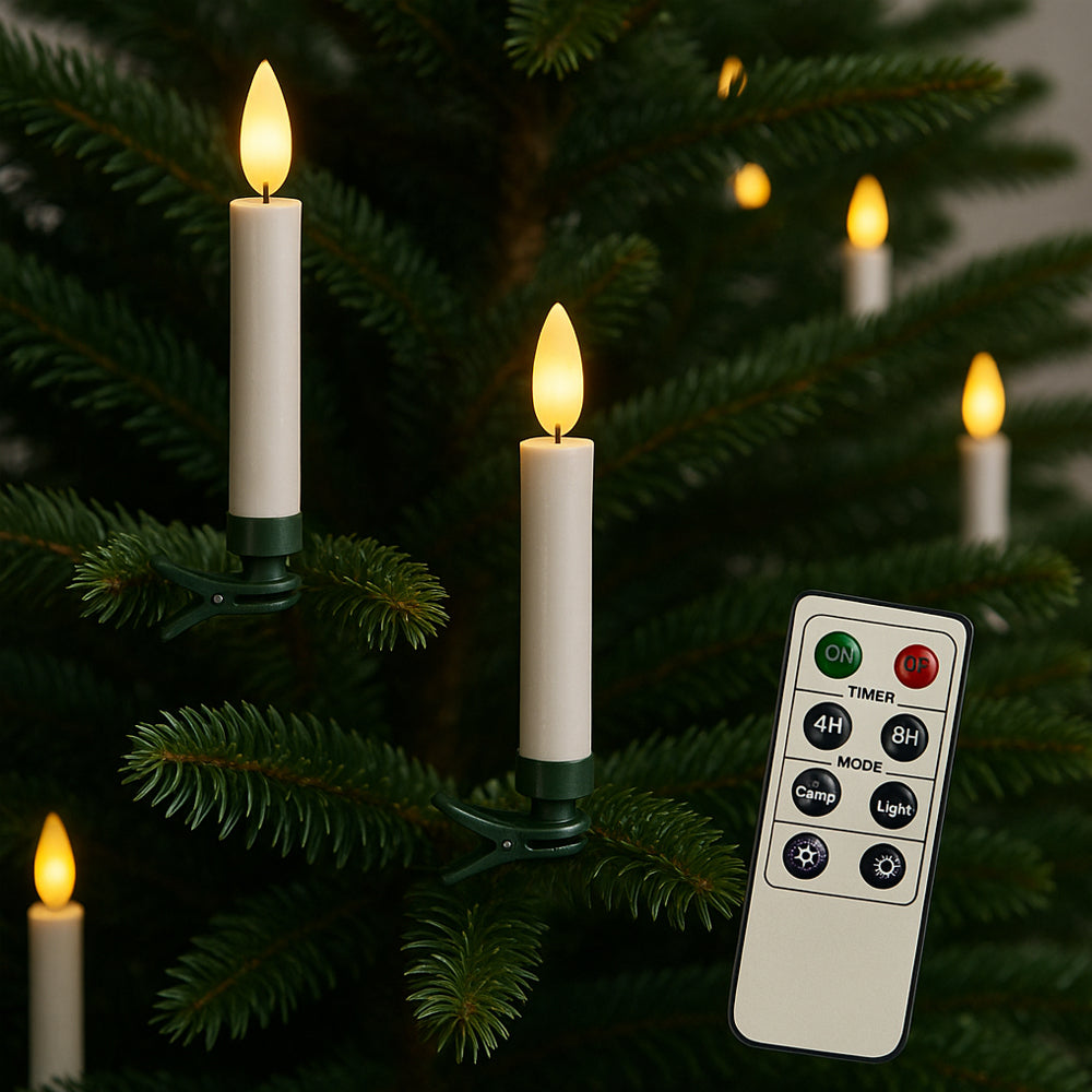 Drahtlose LED-Christbaumkerzen mit Fernbedienung – 10, 20 oder 30 Stück. | Brehn