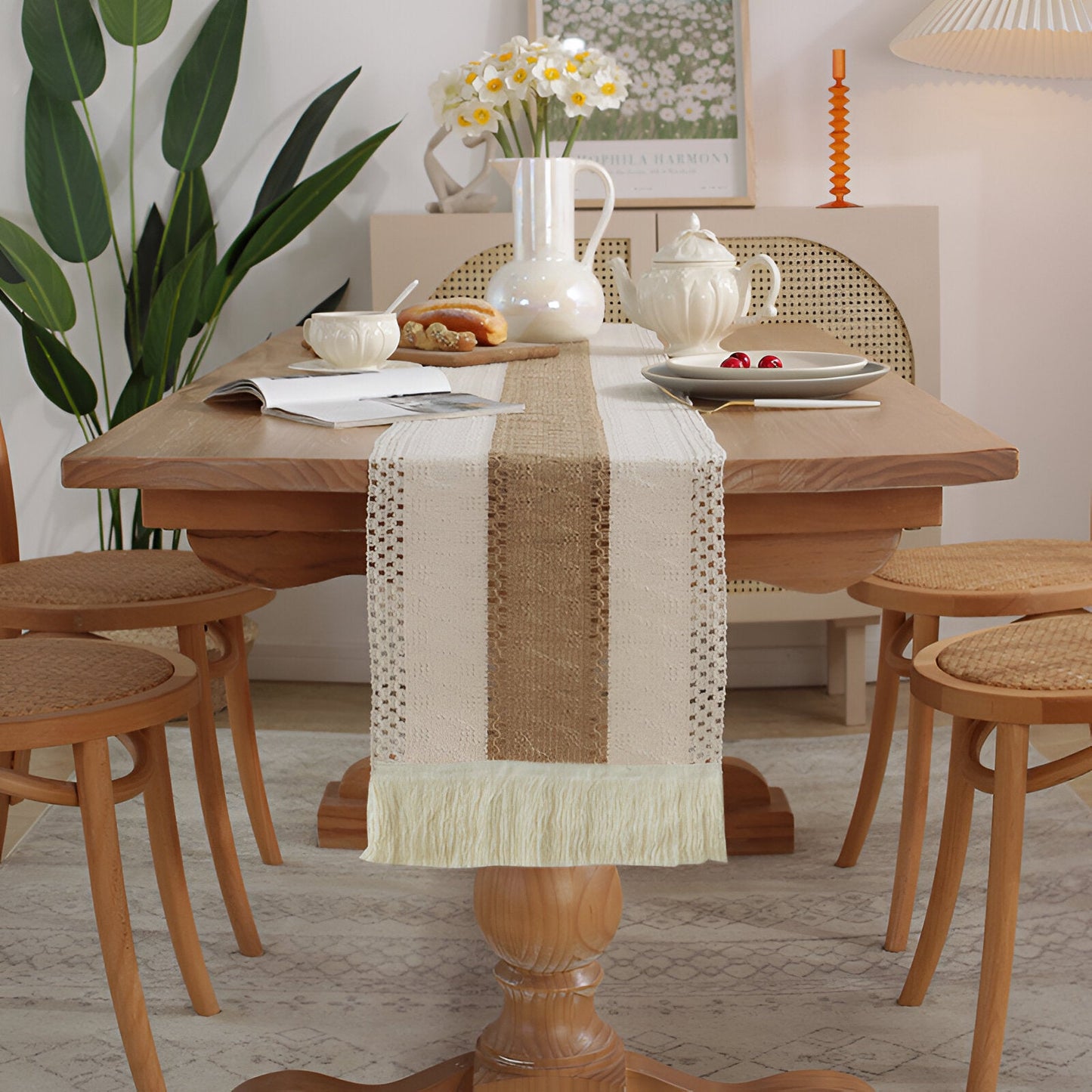 Boho Makramee Baumwoll-Leinen Tischläufer mit Quasten | Brehn