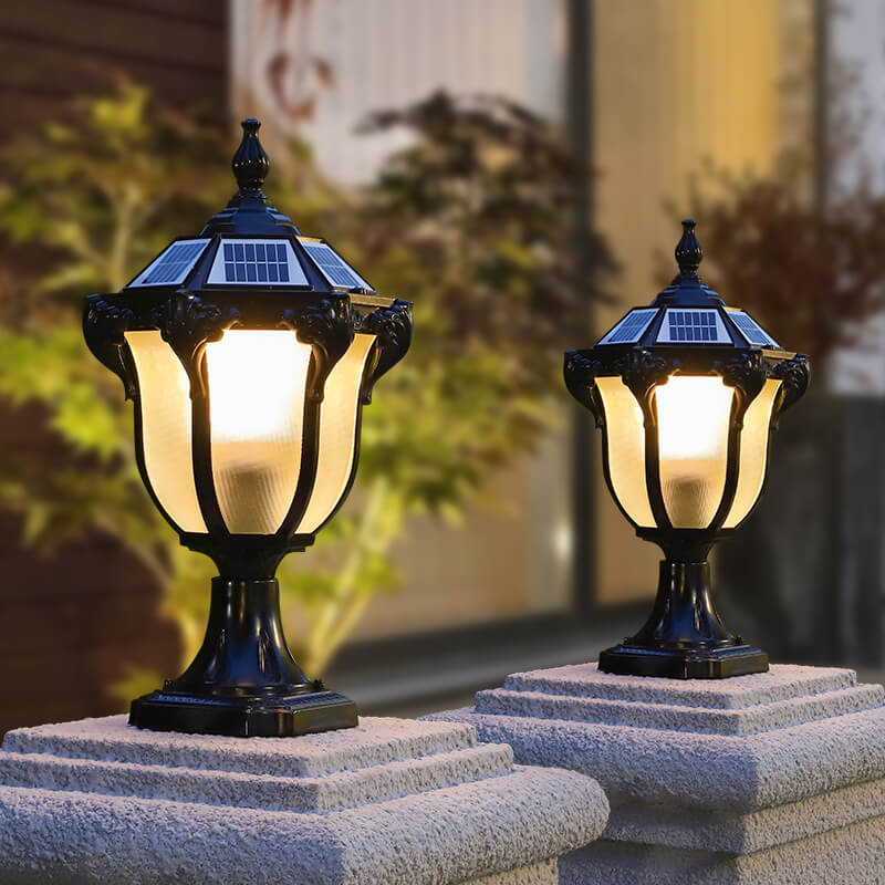 Europäische Retro-Gartenleuchte aus Aluminium-Druckguss, Glas, Solar, wasserdicht, für den Außenbereich