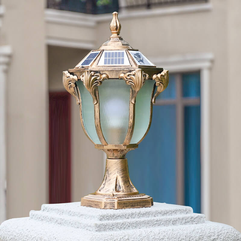 Europäisches Retro-Druckguss-Aluminium-Glas-Solar-wasserfestes Außen-Garten-Landschaftssäulenlicht | Brehn