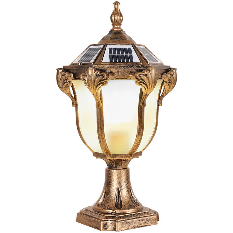 Europäisches Retro-Druckguss-Aluminium-Glas-Solar-wasserfestes Außen-Garten-Landschaftssäulenlicht | Brehn