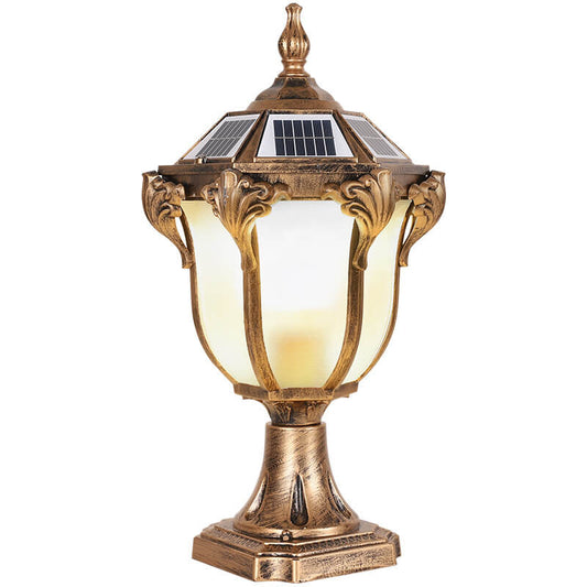 Europäische Retro-Gartenleuchte aus Aluminium-Druckguss, Glas, Solar, wasserdicht, für den Außenbereich