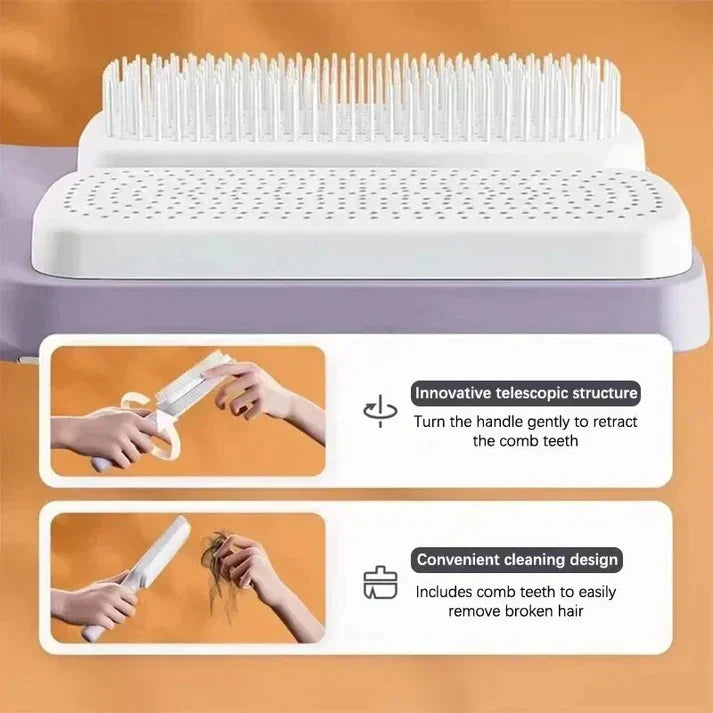 Brehn | LuxéTress 4-in-1 Selbstreinigende Haarbürste | Innovative Haarbürste mit Selbstreinigungstechnologie für mühelos glattes und glänzendes Haar