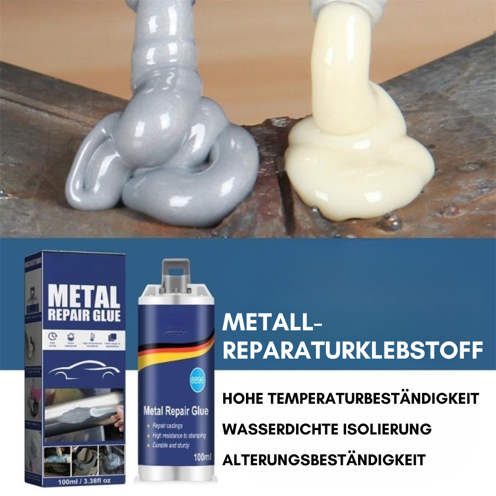 Brehn | Hochleistungs-Metall-Reparaturkleber | Industriekleber für Gusseisen, Stahl & Aluminium | Hitzebeständig & Wasserfest | 100ml Flüssigmetall-Reparaturset | Silber