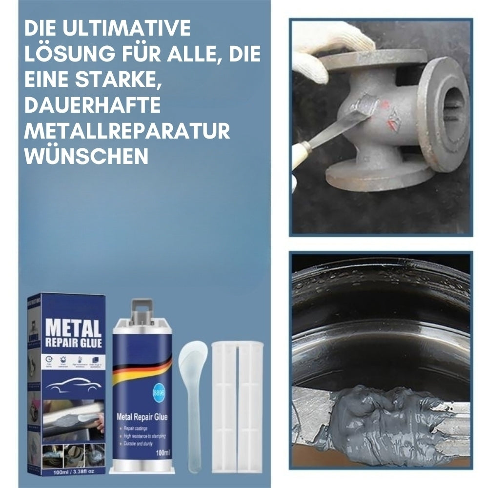 Brehn | Hochleistungs-Metall-Reparaturkleber | Industriekleber für Gusseisen, Stahl & Aluminium | Hitzebeständig & Wasserfest | 100ml Flüssigmetall-Reparaturset | Silber