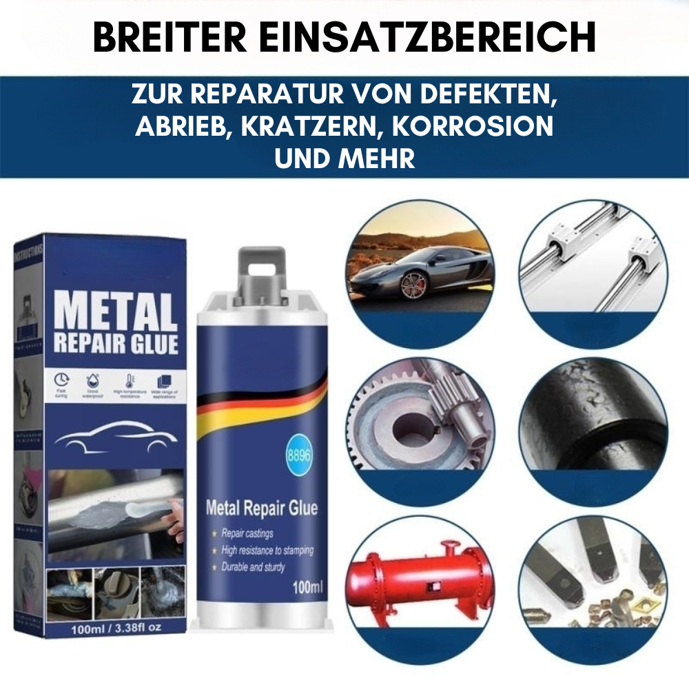 Brehn | Hochleistungs-Metall-Reparaturkleber | Industriekleber für Gusseisen, Stahl & Aluminium | Hitzebeständig & Wasserfest | 100ml Flüssigmetall-Reparaturset | Silber
