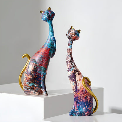 Sweet Lovers - Handgemalte Katzenpaar-Skulptur für ewige Zuneigung | Brehn