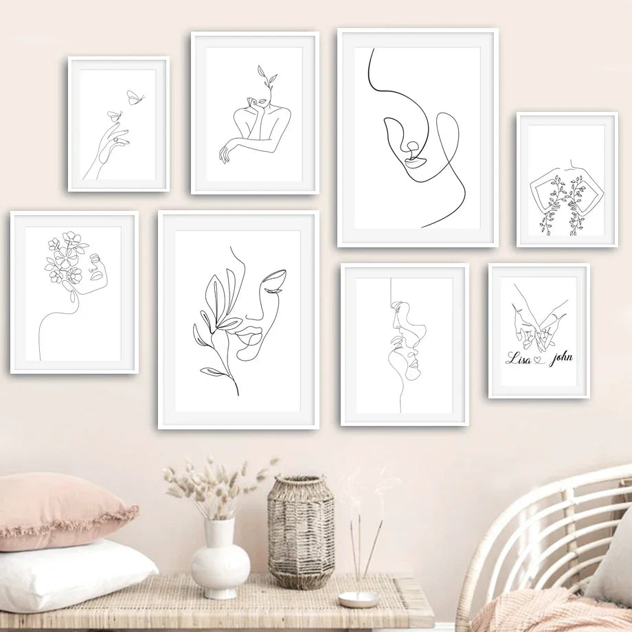 Minimalistische abstrakte Schwarz-Weiß Schönheit Figuren Kunst Linienkunst Fine Art Leinwanddrucke Bilder für Wohnzimmer Schlafzimmer Salon Kunst Dekor