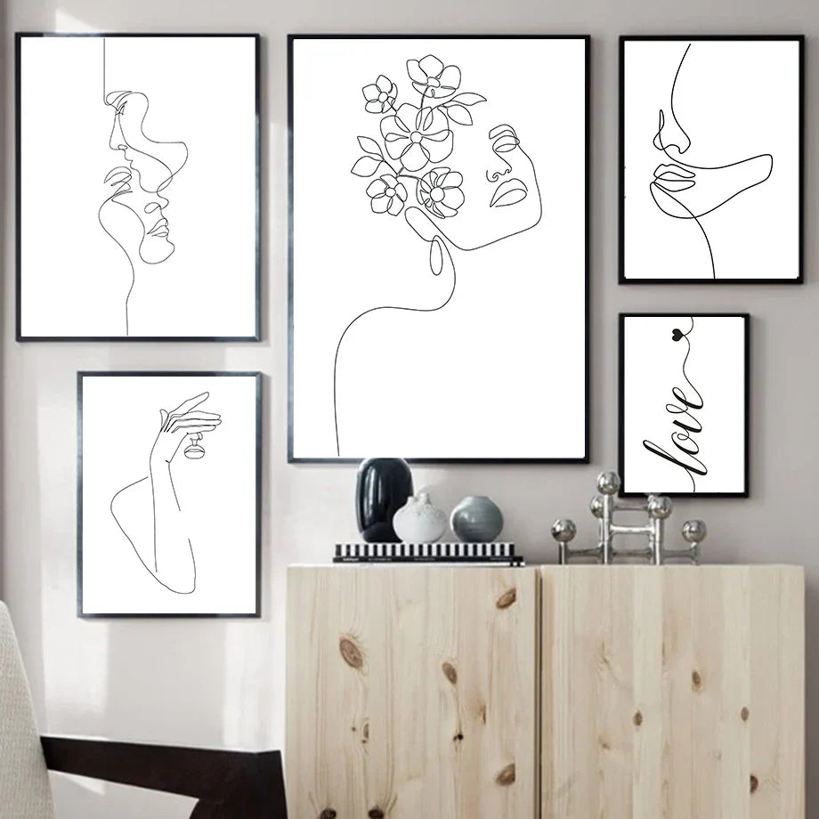 Minimalistische abstrakte Schwarz-Weiß-Schönheitsfigur Kunst Linienkunst Fine Art Leinwanddrucke Bilder für Wohnzimmer Schlafzimmer Salon Kunst Dekor | Brehn