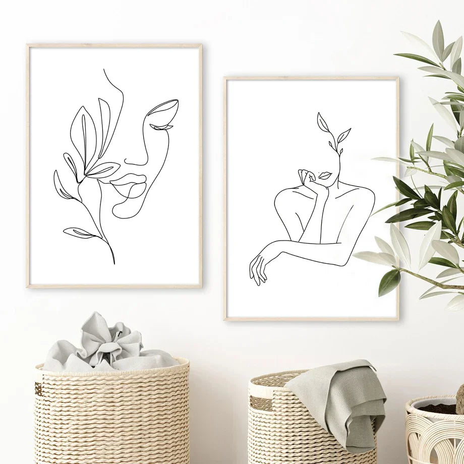 Minimalistische abstrakte Schwarz-Weiß-Schönheitsfigur Kunst Linienkunst Fine Art Leinwanddrucke Bilder für Wohnzimmer Schlafzimmer Salon Kunst Dekor | Brehn