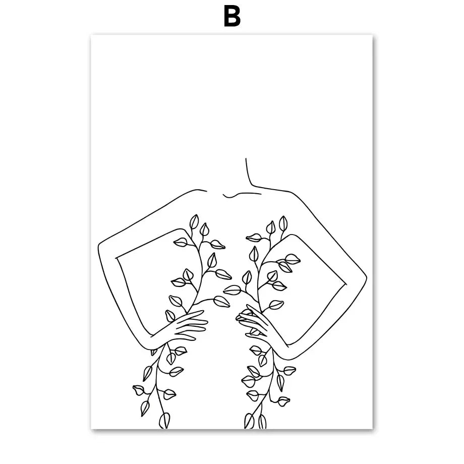 Minimalistische abstrakte Schwarz-Weiß-Schönheitsfigur Kunst Linienkunst Fine Art Leinwanddrucke Bilder für Wohnzimmer Schlafzimmer Salon Kunst Dekor | Brehn