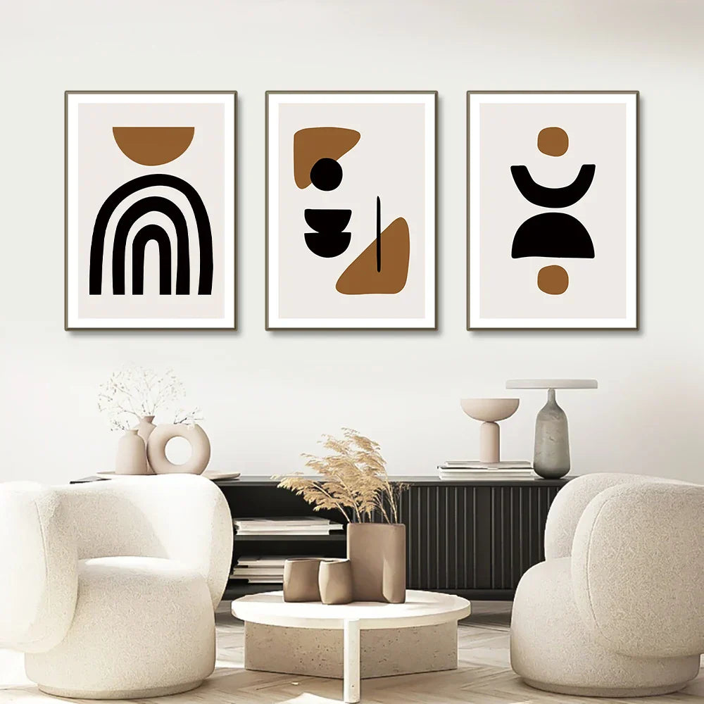 Minimalistische abstrakte Elemente Wandkunst Fine Art Leinwanddrucke Schwarz Braun Neutrale Farben Bilder für moderne Apartment Wohnzimmer Dekor